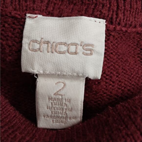 CHICO'S! RICH BURGUNDY RED COTTON BLEND MOCK NECK TUNIC LENGTH SWEATER! SZ M - Picture 6 of 9